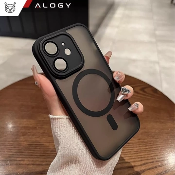 Etui do Apple iPhone 12 obudowa Alogy MagSafe Hybrid Matte Case pokrowiec matowy z ochroną obiektywu czarny + Szkło