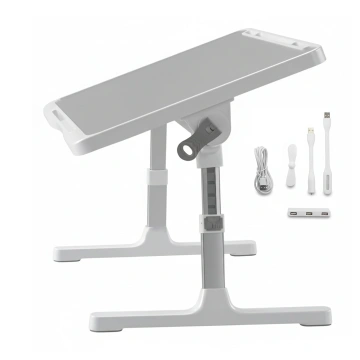 Stolik składany regulowany 60×35 cm – biurko na laptopa z szufladą i portem USB, składane nogi, stabilna konstrukcja do pracy i nauki – Alogy FoldDesk™