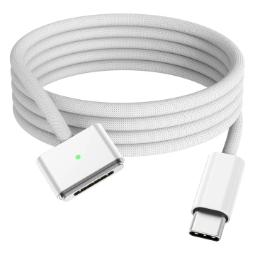 Kabel zasilający USB-C do MagSafe 3 – szybkie ładowanie 140W, przewód 2 m, do Apple MacBook, wytrzymały i bezpieczny – Alogy PowerLink™ Biały