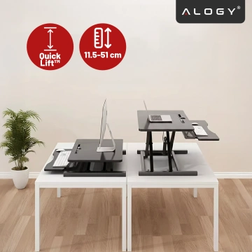 Stehschreibtisch mit pneumatischer Höhenverstellung 60 × 80 cm – Höhenverstellung 11–51 cm, zweistufig, klappbar, ideal fürs Homeoffice – Alogy LiftDesk™ Schwarz