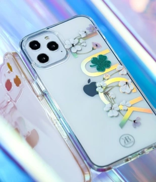 Kingxbar Lucky Series Hülle verziert mit originalen Swarovski-Kristallen iPhone 12 mini transparent (Clover)