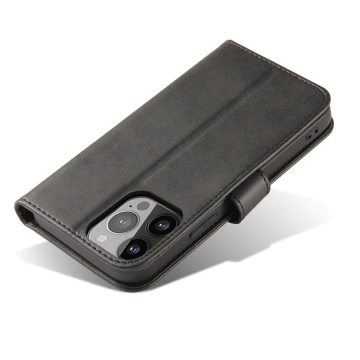 Etui na telefon Magnet Case do iPhone 13 elegancki futerał etui pokrowiec z klapką i funkcją podstawki czarny
