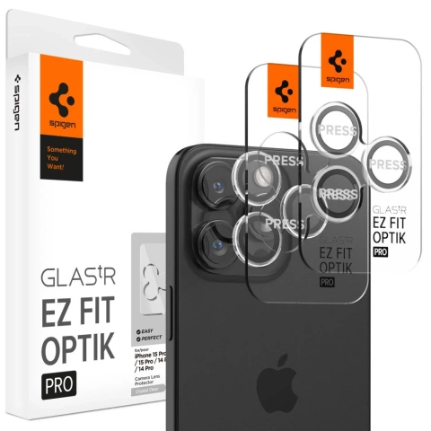 2 x Osłona Aparatu Spigen Optik.TR ”Ez Fit” Camera Protector do iPhone 14 Pro / Pro Max / 15 Pro / Pro Max Crystal Clear