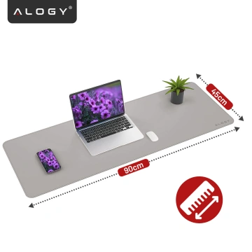 Podkładka na biurko 90×45 cm – antypoślizgowa mata ochronna z eleganckiej ekoskóry PU, pod mysz i klawiaturę, stylowa i trwała – Alogy WorkMat™ Szara