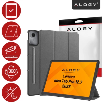 Etui do Lenovo IdeaTab Pro / Pro MT 12.7" TB-373, Ochronne z Klapką i Miejscem na Rysik, Składana Okładka Bumper, Alogy BookGuard™ – Szare