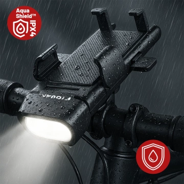 Uchwyt rowerowy na telefon 4w1 lampka LED T6 przednia dzwonek klakson na rower Powerbank 3000mAh czarny