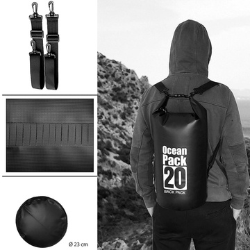 Worek wodoszczelny wodoodporny 20L Pokrowiec Torba na kajak żagle PVC do sportu Czarny