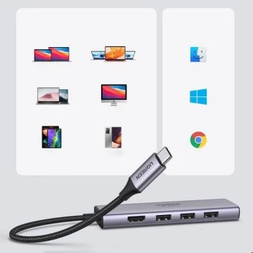 Ugreen 6in1 Multifunktions-HUB USB Typ C - 3x USB 3.2 Gen 1 / HDMI 4K 60Hz / SD- und TF-Kartenleser grau (60383 CM511)