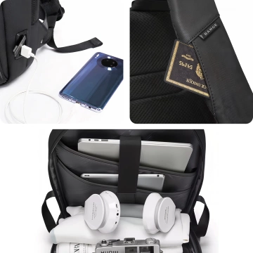 Bange Wasserdichter Rucksack, Laptoptasche, 15,6 Zoll, Reisezubehör, 48 x 30 x 12,5 cm, für Arbeit, Schule, Flugzeug, Herren, Damen, USB und USB-C, Schwarz