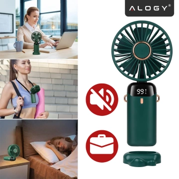 Wentylator Wiatrak Ręczny Bezprzewodowy, Przenośny i Biurkowy, z Uchwytem na Telefon, Ładowanie USB-C, Bateria 18650, Alogy CoolBreeze™ – Zielony