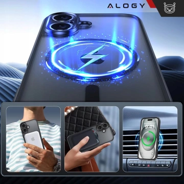 Etui MagSafe Case do Apple iPhone 16 Alogy Glamour Luxury Ring obudowa czarno-przezroczyste + Szkło hartowane