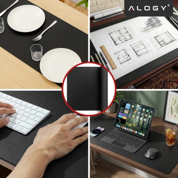 Podkładka na biurko 90×45 cm – antypoślizgowa mata ochronna z eleganckiej ekoskóry PU, pod mysz i klawiaturę, stylowa i trwała – Alogy WorkMat™ Czarna