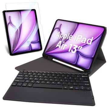Schützende Tastaturhülle Alogy Tastaturhülle mit Platz für eine kabellose Stylus-Tastatur für Apple iPad Air 13" aus schwarzem Glas