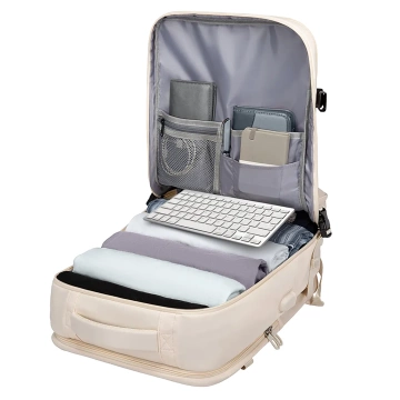 Wasserdichter Rucksack von Bange für Laptops bis 15,6 Zoll, ideal für Städtetrips, 46 x 31,5 x 20 cm, für Arbeit und Flugreisen, für Damen und Herren, mit USB-Anschluss, beige