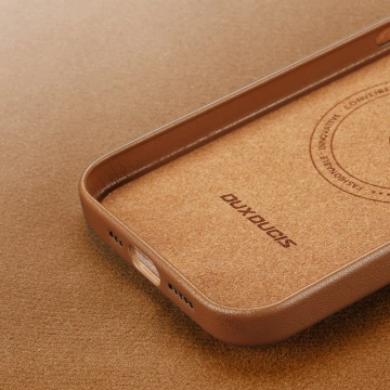 Dux Ducis Grit Ledertasche für iPhone 14 Elegante Kunstlederhülle (MagSafe-kompatibel) Braun