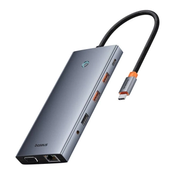 Hub 13in1 Baseus PortalJoy USB-C HDMI DP VGA C USB PD RJ45 Grau