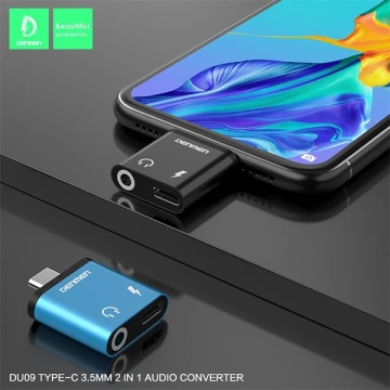 Adapter HF Typ-C Denmen USB-C + Jack 3.5mm Czarny Aluminiowy