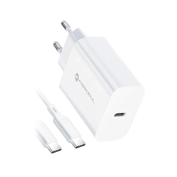 Forcell Schnellladegerät 25W PD QC 4.0 USB-C USB C auf USB C Kabel Weiß