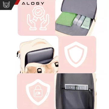 Damen-Reise-Laptop-Rucksack für Koffer, Gepäck, Flugzeug, Arbeit, Schule, 45 x 30 x 20 cm, Alogy Beige