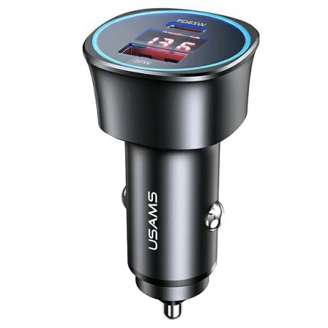 USAMS Ładowarka samochodowa 1xUSB+1xUSB-C C26 95W (only head) Fast Charge czarny/black CC146TC01 (US-CC146)