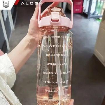 Große Flasche, Trinkflasche Alogy MotivHydro Motivational Messbecher 2l 2000ml Pink
