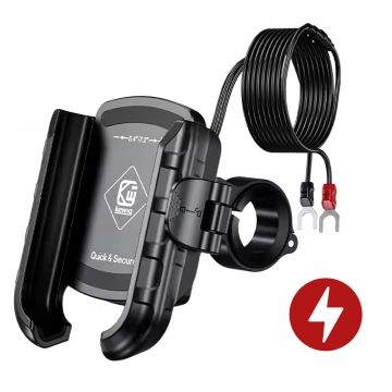 Uchwyt Motocyklowy na Telefon z Szybkim Ładowaniem 36W USB-C PD Kewig do Kierownicy i Lusterka, Rotacja 360°, Kompatybilny z Telefonami 5.4–7" - Czarny