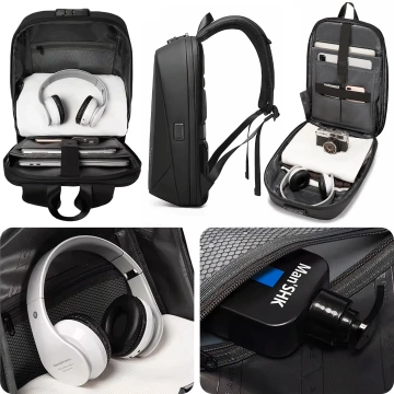 Bange Wasserdichter Rucksack für 15,6-Zoll-Laptop, Reisen, 47 x 30 x 12,5 cm, für Arbeit, Schule, Flugzeug, Herren und Damen, USB, Diebstahlschutz, TSA-Code, Schwarz