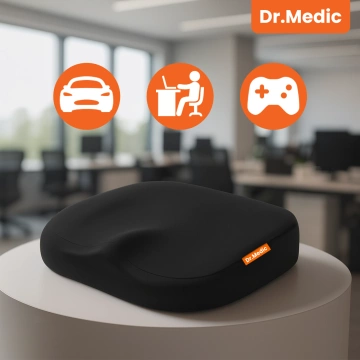  Poduszka na fotel DR.MEDIC ComfySeat™ Ergonomiczna siedzisko biurowe wsparcie kości ogonowej na krzesło do biura auta samochodu Czarna