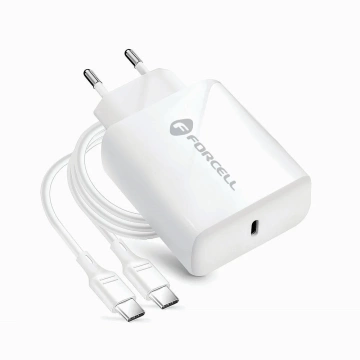 Szybka Ładowarka Forcell 25W PD QC 4.0 USB-C + kabel USB C do USB C biała