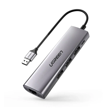 Adapter Ugreen CM266 USB-A 3.0 RJ45 3x USB-A micro USB Hub 5w1 Szary