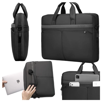 Torba na Laptopa 14" Mark Ryden, Wodoodporna, Elegancka i Pojemna, Lekka 0.5 kg, z Kieszenią na Laptopa i Tablet 9.7", Pasek na Walizkę – Czarna