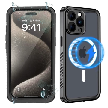 Etui do Apple iPhone 15 Pro Pancerne 360 case do Mag Safe wodoodporne Armor IP68 Alogy czarne