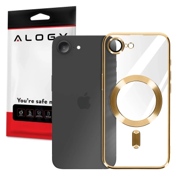 MagSafe-Hülle für Apple iPhone 16 Pro Max Alogy Glamour Luxus-Ringgehäuse Gold-Transparent