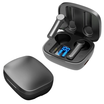 Alogy TWS Bluetooth 5.0 LED-Kopfhörer mit IPX5-Ladecase, Powerbank und USB-C-Anschluss, Schwarz