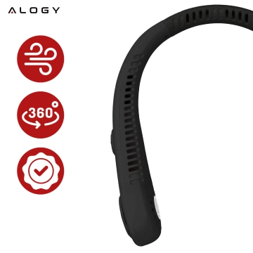 Wiatrak na szyję Alogy BreezeNeck™ mini wentylator cyrkulator powietrza na kark z wyświetlaczem 1500mAh Czarny