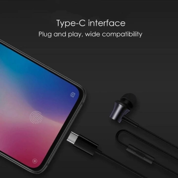 XIAOMI oryginalne słuchawki przewodowe Typ C z mikrofonem czarne Douszne