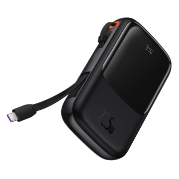 Powerbank z szybkim ładowaniem Baseus Qpow Digital Display 10000mAh 22,5W QC/PD/SCP/FCP z wbudowanym kablem USB-C czarny