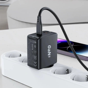 Ładowarka sieciowa czarna GaN 35W PD 2x USB C Acefast A49 - szybka i bezpieczna