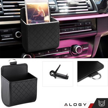 Organizer samochodowy na kratkę uchwyt zaczep do kratki auta samochodu box Alogy Car Air Vent Czarny