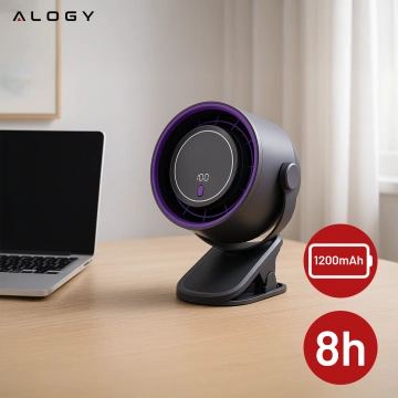 Wiatrak biurkowy ścienny cichy 25dB z klipsem bateria 8H mały 5 trybów wentylator cyrkulator powietrza Alogy ClipFan™ Ciemny Szary