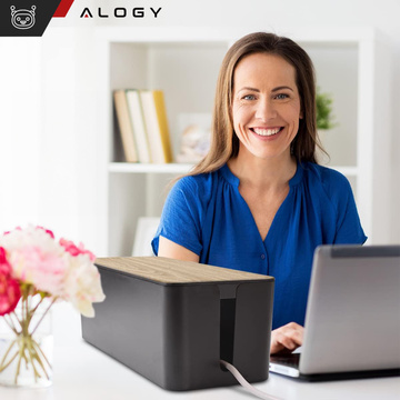 Organizerbox für Kabelleistenbox M Schreibtischboden Alogy BOX Holz Schwarz