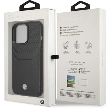 BMW BMHCP14X22RSEPK Handyhülle für Apple iPhone 14 Pro Max 6.7" schwarz/schwarz Leder Kartenfach