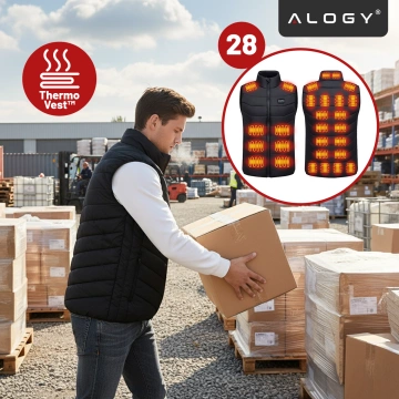 Kamizelka grzewcza z 28 strefami – 4-stopniowa regulacja temperatury, zasilanie USB, idealna na zimę i aktywności outdoor – Alogy ThermoVest™ Czarna (L)