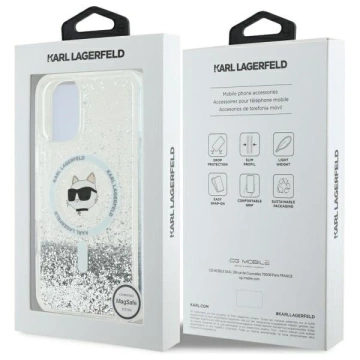 Etui Karl Lagerfeld do iPhone 16 6.1" Magsafe Hardcase Transparent Liquid Glitter Choupette Head 