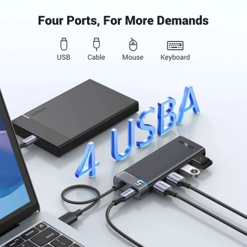 HUB Ugreen CM653 4x USB-A 3.0 5Gb/s zasilanie LED Czarny