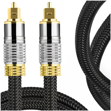Kabel optyczny cyfrowy Audio 3m – krystaliczny dźwięk bez szumów i zakłóceń, pozłacane końcówki, nylonowy oplot 6.0 mm do TV i PC – Alogy OptiSound™ Czarny