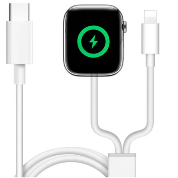 2in1 magnetisches Induktionsladekabel für Apple Watch, iPhone 1M Lightning USB-C-Kabel Alogy White