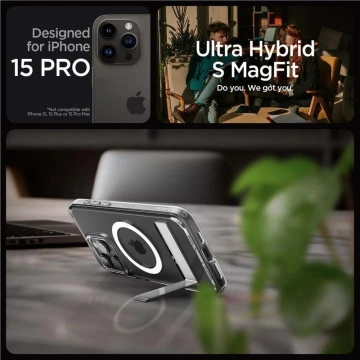 Etui Spigen Ultra Hybrid S MagSafe z podstawką do iPhone 15 Pro - przezroczyste