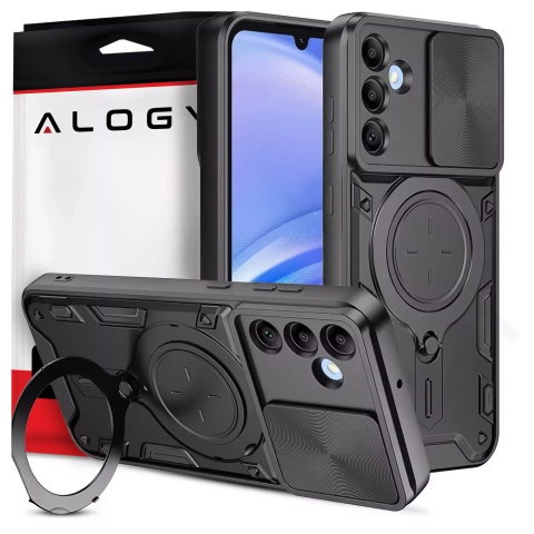 Schutzhülle für Samsung Galaxy S25 Plus, gepanzerte Slide-Hülle mit Ringkameraschutz, Alogy CamGuard Pro, schwarz