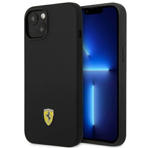Hülle für Ferrari FEHCP14SSIBBK für Apple iPhone 14 6.1" schwarz/schwarz Hardcase Silikon-Metall-Logo